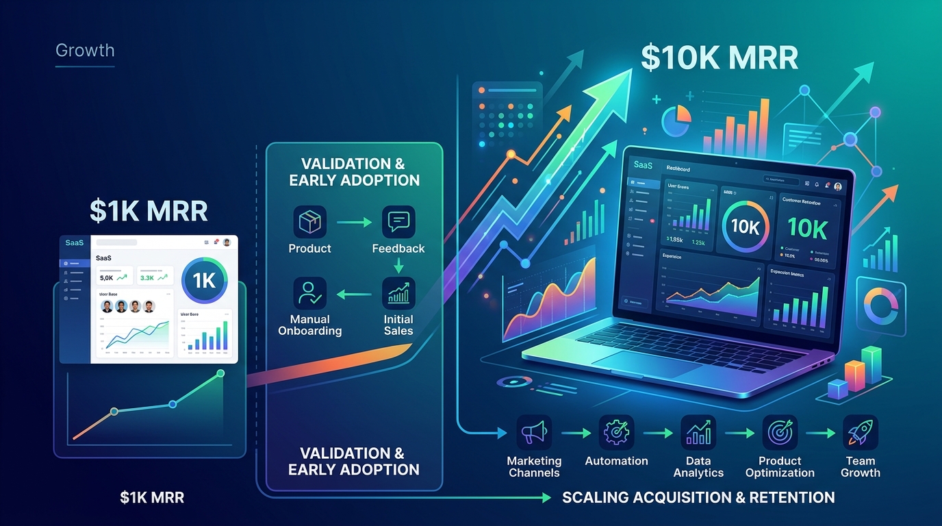 Scaling from $1K to $10K MRR: What Actually Changes in Your Growth Strategy